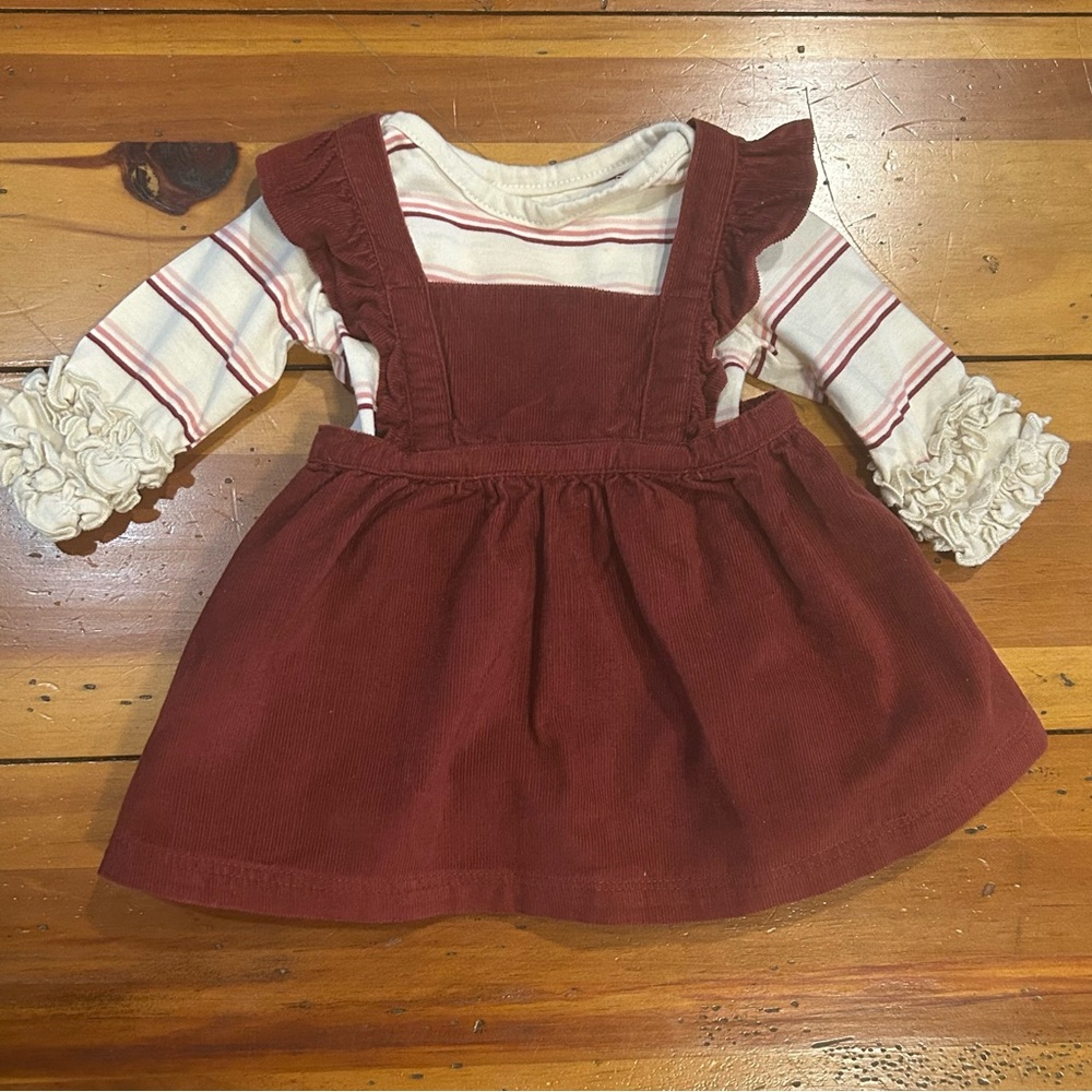 0-3M Ruffle Butts Corduroy Cross-back Jumper Dress and Ruffle Onesie
